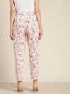 Women Powder Pink Floral Sustainable Straight Pants