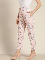 Women Powder Pink Floral Sustainable Straight Pants