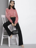 Women Pink Pleated Chinon Balloon Top