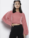 Women Pink Pleated Chinon Balloon Top