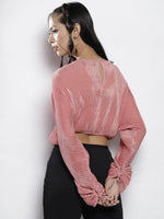 Women Pink Pleated Chinon Balloon Top