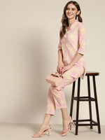 Women Pink Chevron Sustainable Straight Pants