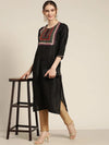 Women Black Mirror Embroidered Straight Kurta