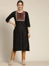 Women Black Mirror Embroidered Straight Kurta