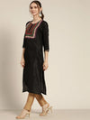 Women Black Mirror Embroidered Straight Kurta