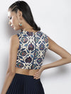 Women Navy Ethnic Motif Scuba Sweetheart Neck Crop Top