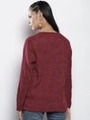 Women Maroon Rib Knit Round Neck Full Sleeves Sweater