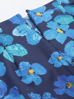 Women Navy Floral Scuba Pencil Skirt