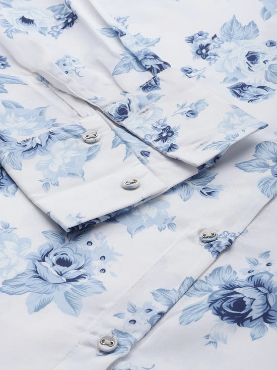 Women Blue Floral Satin Shirt