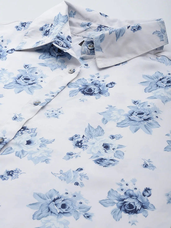 Women Blue Floral Satin Shirt