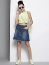 Women Blue Denim Front Zipper Mini Skirt