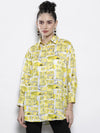 Women Yellow Newspaper Print Satin Shirt