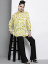 Women Yellow Newspaper Print Satin Shirt