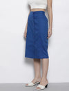 Women Blue Twill Front Button Pencil Skirt