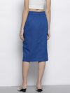 Women Blue Twill Front Button Pencil Skirt