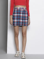 Women Blue Check Knit Mini Skirt