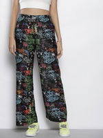 Women Black Text Print Staright Pants