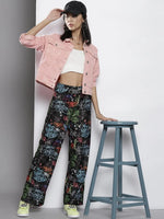 Women Black Text Print Staright Pants