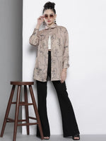 Women Champagne Line Art Print Satin Shirt