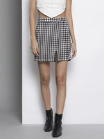 Women Black White Geometrical Knit Mini Skirt