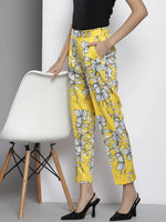 Women Yellow Floral Scuba Straight Pants