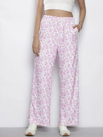 Women Lavender Cow Print Straight Pants