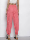 Women Pink Twill Pull Hem Joggers