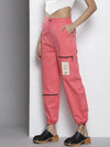 Women Pink Twill Pull Hem Joggers