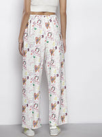 Women White Text Print Straight Pants