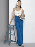 Women Blue Bell Bottom Knitted Pants