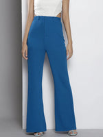 Women Blue Bell Bottom Knitted Pants