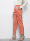 Women Rust Ethnic Motif Scuba Straight Pants