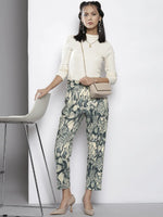 Women Grey Floral Scuba Straight Pants