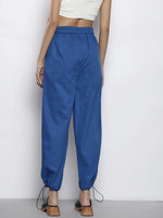 Women Blue Twill Pull Hem Joggers