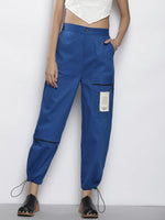 Women Blue Twill Pull Hem Joggers