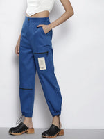 Women Blue Twill Pull Hem Joggers