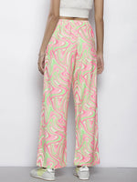 Women Pink & Green Abstract Waves Print Straight Pants