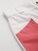 Women White & Pink Twill Color Block Carrot Fit Pants