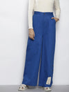 Women Blue Twill Side Button Pants