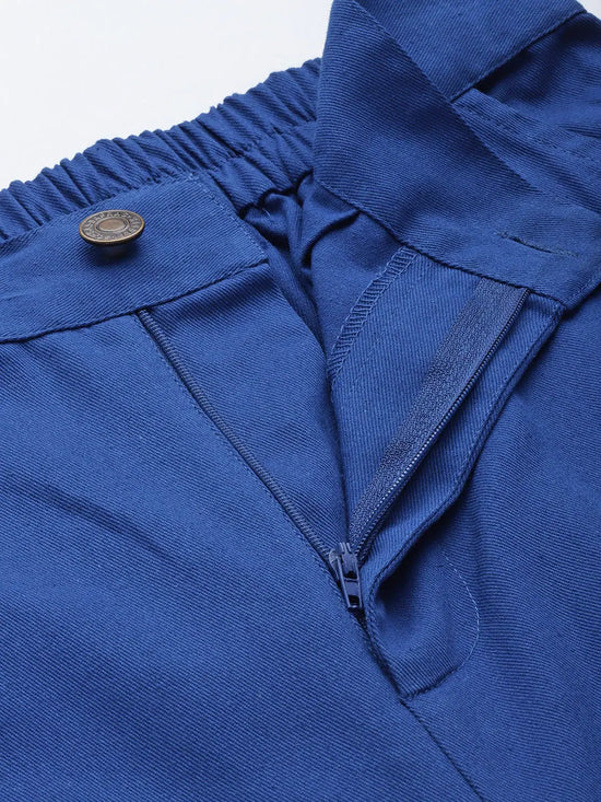 Women Blue Twill Side Button Pants