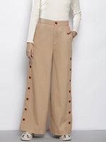 Women Khakhi Side Button Twill Pants