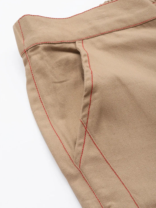 Women Khakhi Side Button Twill Pants