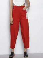 Women Red Twill Cargo Pants