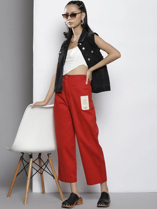 Women Red Twill Cargo Pants