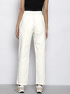 Women White Twill Show Zipper Straight Pants