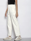 Women White Twill Show Zipper Straight Pants