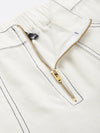 Women White Twill Show Zipper Straight Pants