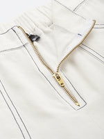 Women White Twill Show Zipper Straight Pants