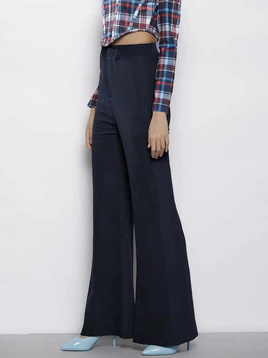 Women Navy Bell Bottom Knitted Pants