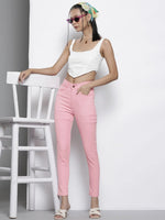 Women Pink Stretchable Twill Skinny Jeans